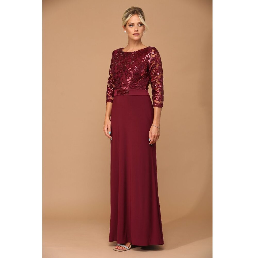 Eva USA #3163 NEW Jersey Chiffon Sequins Formal Gown-SIZE 4X-BURGUNDY